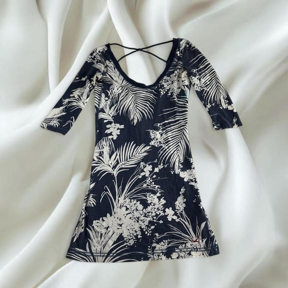 Hollister tropical graphic blue white babydoll dress‎ low scoop back y2k vintage